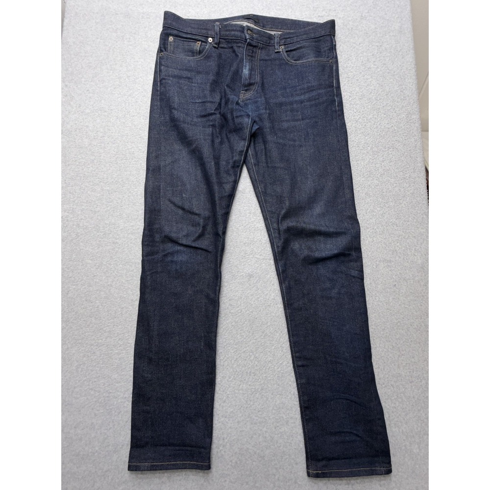 Uniqlo Jeans Mens 34x32 Dark Wash Slim Straight Selvedge Stretch 321-436848